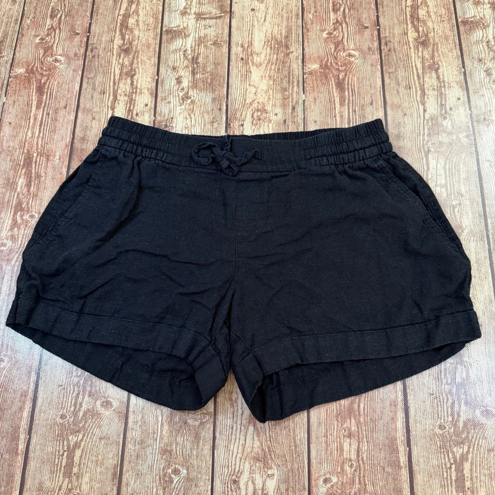Old Navy Linen Blend Shorts Womens Small Black Elastic Waist Drawstring